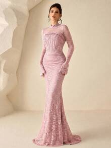 Coutiva Luxury Evening Gown, High-End Formal Dress, Elegant Dignified Lady Formal Wear - Pink - View 3