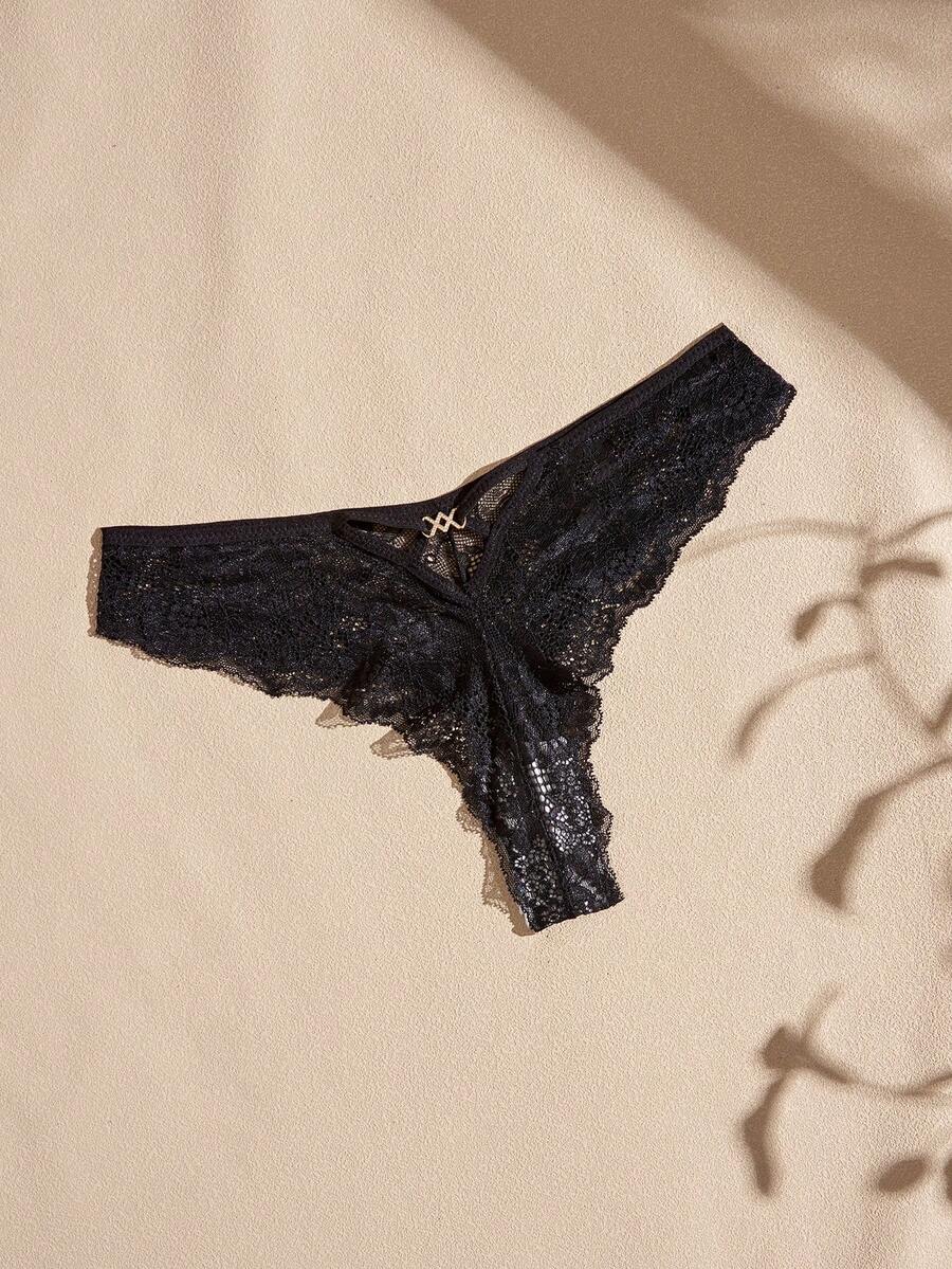 Lullawish White Women's Lace Triangle Panties, 1pc - Black - View 1