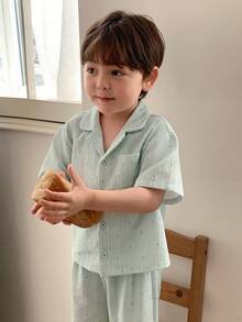 DAZY 男嬰條紋短袖單排扣上衣與長褲居家休閒套裝 幼兒 - 薄荷綠 - 查看 5