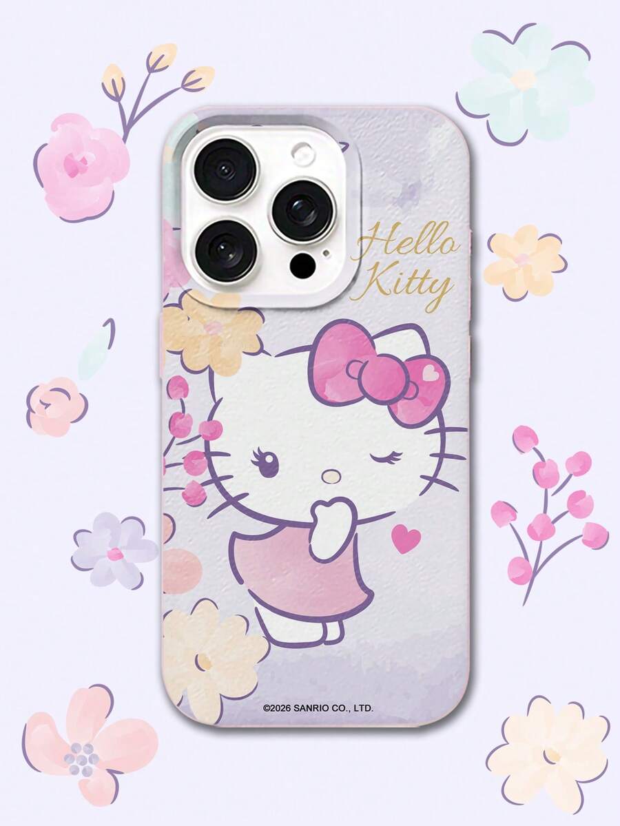 HELLO KITTY AND FRIENDS | SHEIN HelloKitty 全角色與反派彩色貼紙拼貼印花 粉色邊框皮革紋理手機殼 防震防摔 全包覆保護殼 適用 iPhone 17 Pro Max 16 15 14 13 12 Pro Max Plus Y2K 復古美學 可愛少女風 Ins 高顏值手機殼 - 彩色 - 查看 1