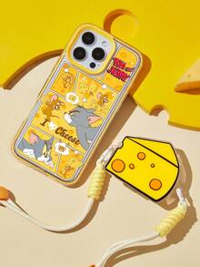 TOM & JERRY X SHEIN 卡通黃色邊框手機殼附手機背夾，防護防摔 iPhone11-17 系列手機殼 - 彩色 - 查看 5