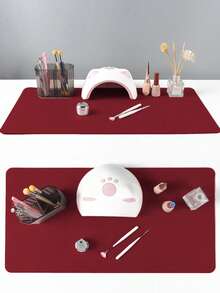 Waterproof And Durable Nail Art Table Mat, Made Of Waterproof And Soft PU Leather, Designed For Studio Tabletops And Foldable Nail Art Armrests. Ideal For Nail Artists In Salons And For Home Use. - Melon red - View 5