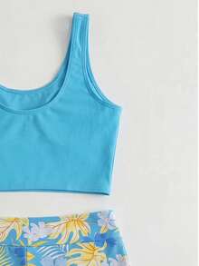 SHEIN Baju Renang Bikini Liburan Musim Panas untuk Remaja Putri, Setelan Dua Potong Motif Bunga Biru Silang Belakang, Pakaian Cepat Kering untuk Bermain di Pantai dan Kolam Renang - MultiWarna - View 4