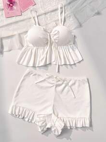 PetitDoll 2pcs White Minimalist Comfortable Elegant Women's Lingerie Set - White - View 1
