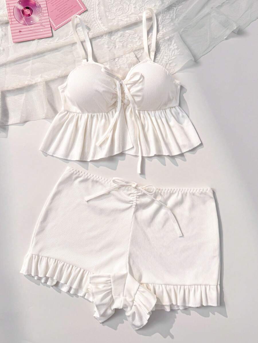 PetitDoll 2pcs White Minimalist Comfortable Elegant Women's Lingerie Set - White - View 1