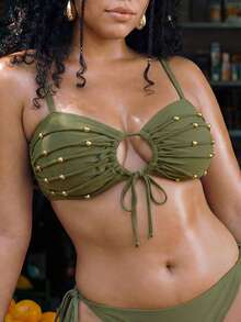 Swim Vcay 2026 New Summer Beach Vacation Plus Size Swimwear Top, Sexy Green Backless Swim Mod Swimwear Top, Spring/Summer - Black - View 2