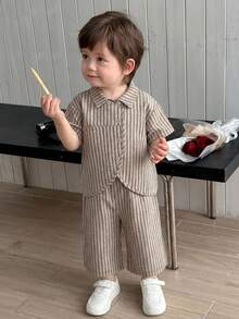 DAZY 男嬰條紋短袖上衣與長褲套裝 幼兒 - 淺灰色 - 查看 5
