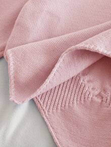 SHEIN Vintaside Kids 女童休閒公主娃娃風粉色花卉蝴蝶結尖擺高領針織毛衣＋寬腿褲兩件套，秋季穿搭 - 粉色 - 查看 6