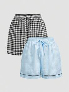 Chillnights 女款休閒條紋格紋印花兩件式居家服下裝 - 彩色 - 查看 1
