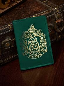 HARRY POTTER X SHEIN Ambition House Crest PU Leather Passport Cover, Wizardry Academy Snake Emblem Passport Holder, Stylish Travel Protector - Green - View 3