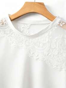 GlowEve CURVE Plus Size Women's Contrast Lace Round Neck Short Sleeve Casual T-Shirt - White - View 7