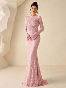 Coutiva Luxury Evening Gown, High-End Formal Dress, Elegant Dignified Lady Formal Wear - Pink - View 4