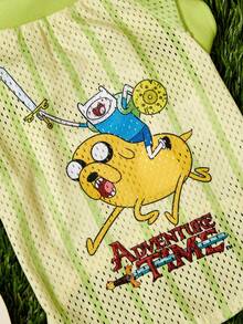 ADVENTURE TIME X PETSIN 1件可愛風騎士騎乘坐騎圖案寵物背心，綠色與白色條紋透氣彈性螺口柔軟防毛寵物衣 - 彩色 - 查看 4