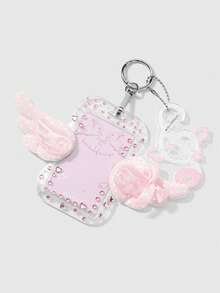 ROMWE Kawaii 1 Second-Dimensional Sweet And Cute Pink Acrylic Polka Dot Note Colorful Wing Bow'Send Love Rhinestone Sticker 1 'Card Cover DIY Keychain Bag Pendant - Pink-202 - View 5