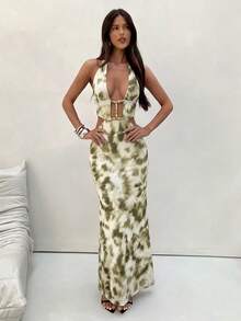Aloruh Elegantes, sexy Damen-Strandkleid für den Urlaub, figurbetont, lang, mit vorderem Cutout, Perlendekor und Zebramuster - Verschiedenfarbig - Übersicht 6