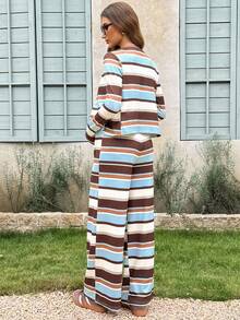 Lyckli Maternity Brown Contrast Color Casual Soft Form Camisole Top Tie-Waist Adjustable Pants Long Sleeve Button-Up Cardigan 3 Pieces Set Autumn - Multicolor - View 6