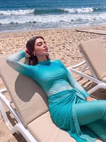 Veilorie Burkini vải phối màu gradient nữ cho đi biển nghỉ dưỡng - Màu xanh lam - Xem 6