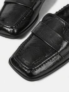 Mnmlis Women's Square Toe Pleated Casual Loafers For Christmas - Black - View 3
