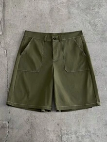 AXEPEAK Conjunto de camisa y pantalones cortos con estampado de letras para hombre - Verde militar - Ver 5