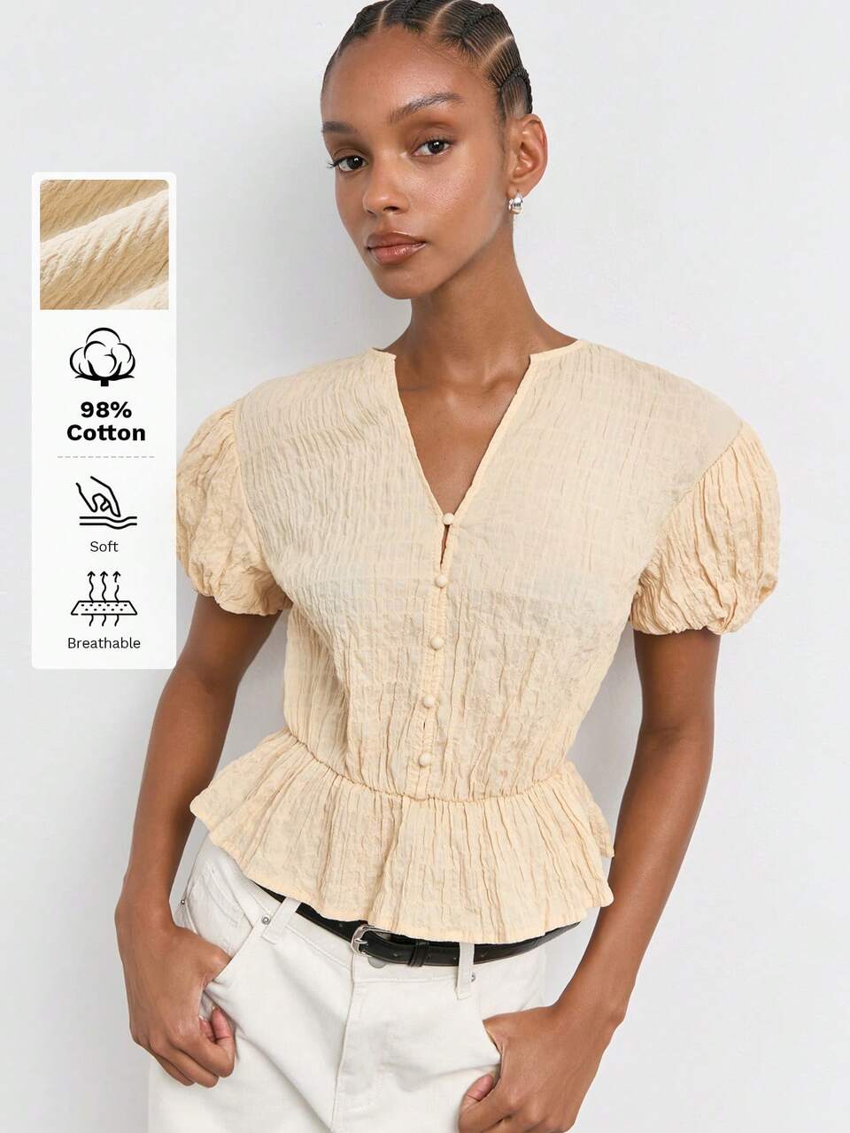 SHEIN Maija Blusa de mujer de unicolor con pliegues, casual, versátil, para uso diario y salidas, con mangas de pétalo