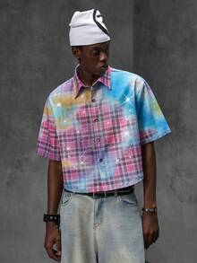 NEON BLANC Camisa de mezclilla con estampado de strass para hombre - Multicolor - Ver 2