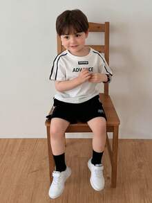DAZY Baby Boy Round Neck Striped Short Sleeve T-Shirt And Shorts 2 Pieces Set Summer Toddler - White - View 6