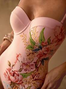MOTF PREMIUM EXQUISITO TRAJE DE BAÑO DE UNA PIEZA CON ESTAMPADO FLORAL PARA MUJER PARA VACACIONES EN LA PLAYA - Rosa Pálido - Ver 2