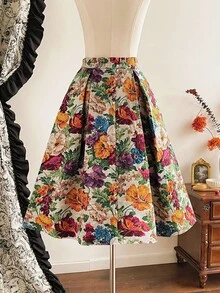 Falda plisada de jacquard elegante para mujer - Albaricoque - Ver 7