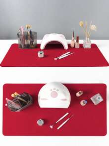 Waterproof And Durable Nail Art Table Mat, Made Of Waterproof And Soft PU Leather, Designed For Studio Tabletops And Foldable Nail Art Armrests. Ideal For Nail Artists In Salons And For Home Use. - bright red - View 5