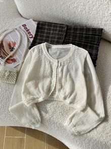 SHEIN Tween Girl Solid Color Casual Versatile Daily Wear Cardigan - White - View 5