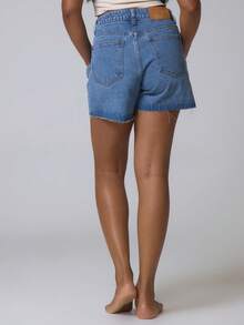 Musera Petite Petite Raw Hem Low Waist Classic Denim Shorts Basics Autumn  Fall Cute Streetwear Going Out Casual Core Denim Spring Summer - Medium Wash - View 5