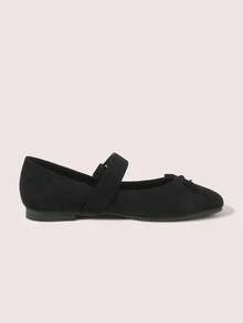 CUCCOO DOLLMOD Women's Shoes Spring And Summer Versatile Bow Buckle Small Square Toe Flat Heel Suede Mary Jane Shoes Commuter Casual Wear - Black - View 6