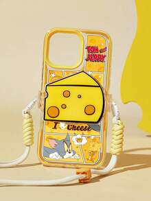 TOM & JERRY X SHEIN 卡通黃色邊框手機殼附手機背夾，防護防摔 iPhone11-17 系列手機殼 - 彩色 - 查看 9