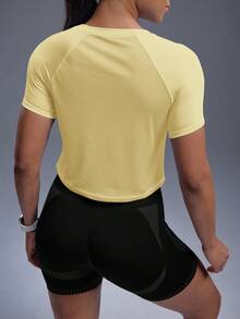 Powerista T-shirt de sport et fitness décontracté à manches courtes raglan de couleur unie pour femmes - Jaune citron - Voir 2