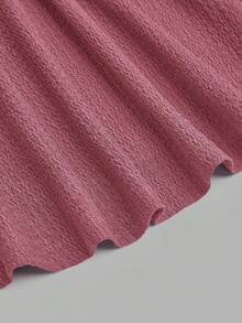 EMERY ROSE Plus Size Women's Spring/Summer Chain Splice Ruffle Twist Waist Knit Solid Color Elegant Graceful A-Line V-Neck T-Shirt Top - Pink - View 4