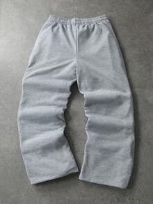 ROMWE MEN Street Life 男士寬鬆版刺繡毛巾布運動長褲 - 灰色 - 查看 2