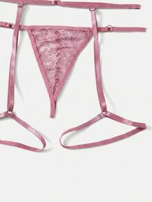 SHEIN 女士花卉蕾丝镂空性感内衣套装 - 粉色 - 查看 3
