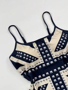 Sunspun Plus Size American Retro Rock Casual Rivet Print Camisole Top For Women 2026 Summer Y2K Hot Girl Style Slimming Concert Club Navy Blue - Blue - View 4