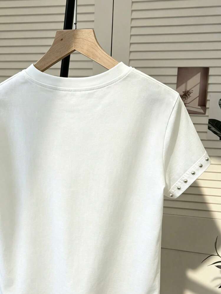 Resyla New Hot-Selling American Vintage Pattern Round Neck Short Sleeve T-Shirt For Women, Suitable For Daily Shopping, Dating, School, Casual Wear, Fashionable Slimming Versatile Summer Style - Multicolor - View 4