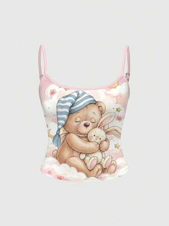 Anime Niedliches Bär Rosa Stern Kaninchen Trägertop für Frauen