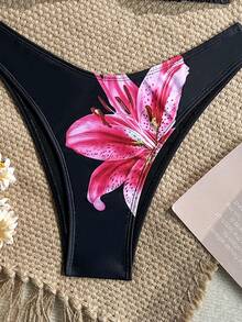 Swim Mod 女款兩件式比基尼套裝，熱帶可愛多色圖案掛脖綁帶比基尼上衣與三角褲，熱銷海灘度假休閒優雅情人節派對比基尼套裝，女款假期優雅海灘穿搭泳衣 - 彩色 - 查看 3