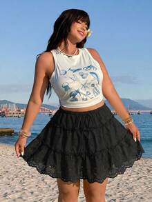 GalTyme Spring Summer New Casual Boho Skirt For Outings Beach Daily Wear Parties Back To School Graduation Vacation Weddings Black Plus Size - Black - View 8