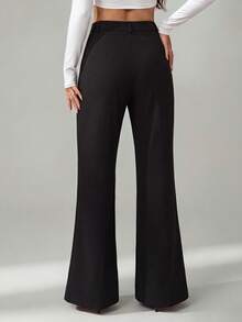 SHEIN Tall Celana Panjang Wanita Warna Polos Kancing Depan Kasual Model Pas Badan Model Flare - Hitam - View 5