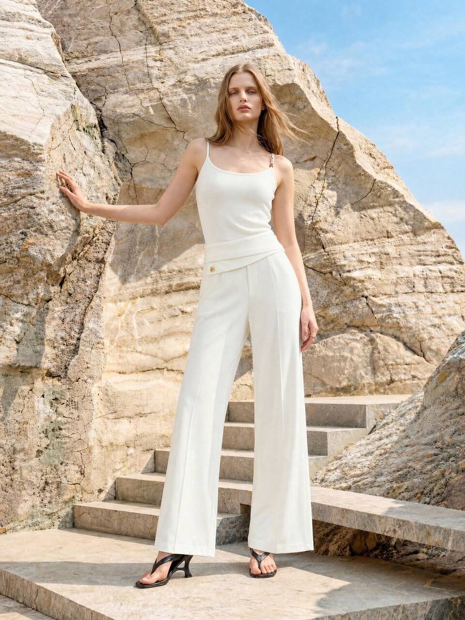 MOTF PRESS CREASE ZIPPER SIDE WIDE LEG PANTS