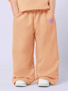 SUMWON Happy Days Turn Back Wide Leg Co-Ord Set Girls Casual Comfortable Outfit With Purple Print - Coral Orange - View 4