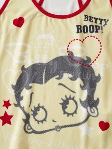 Betty Boop x SHEIN Women's Cartoon Print Tank Top & Shorts Pajama Set - Yellow - View 4