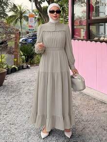 DAZY Spring Summer Casual Vacation Style Blue Long Dress For Women - Khaki - View 3
