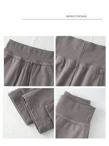 K-Vae 美式工裝風女款寬腿褲，夏季寬鬆高腰大口袋七分褲，休閒直筒短褲，大尺碼 - 灰色 - 查看 3