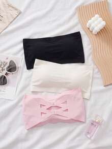 SHEIN 無肩帶&無後背一體式無縫冰絲包胸內衣,適用於少女,可防曝光並帶有隱形扣 - 彩色 - 查看 2