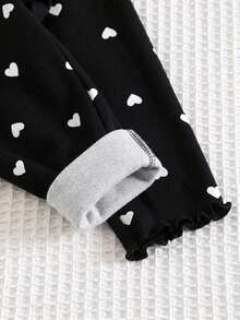 Cozy Pixies Baby Girl Heart Pattern Knitted Soft Crew Neck Long Sleeve Pullover Sweatshirt & Leggings 2-Piece Set - Black and White - View 3